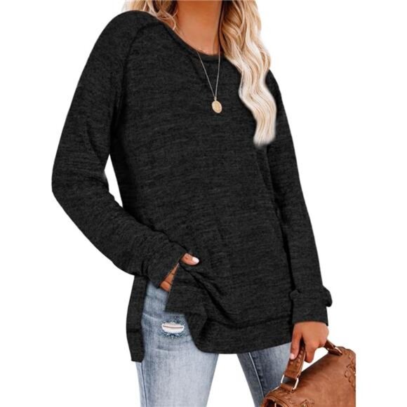 Womens Tunic Top Long Sleeve Loose Fit Shirt with Side Split for Leggings - Picture 2 of 6